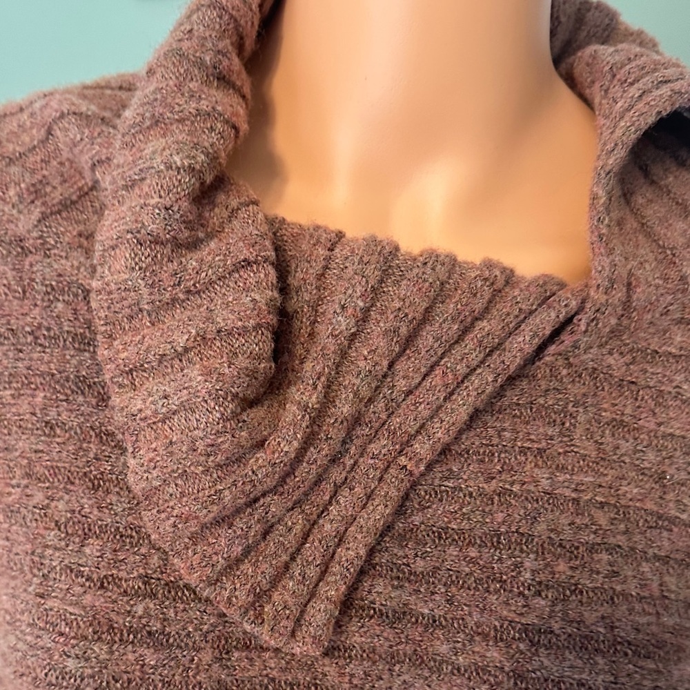 Max Studio Chunky Ribbed Cowl Neck Sweater in Brown - Picture 3 of 7
